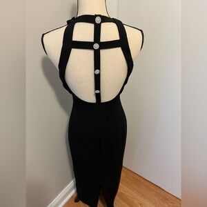Kay Unger Black Backless Dress with Crystal Accents